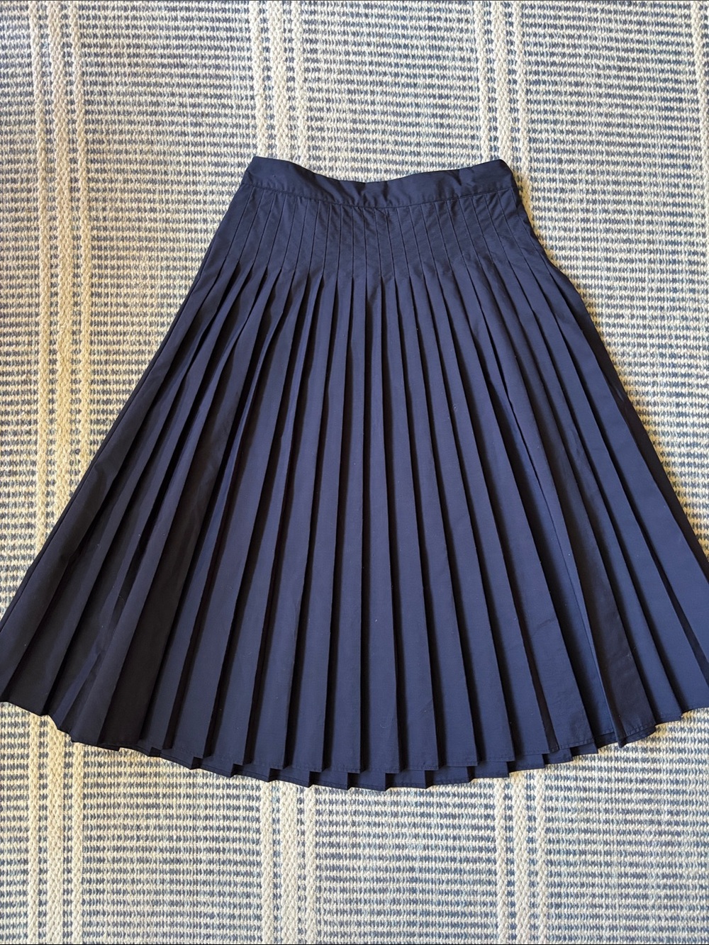 Navy Pleated Midi Skirt